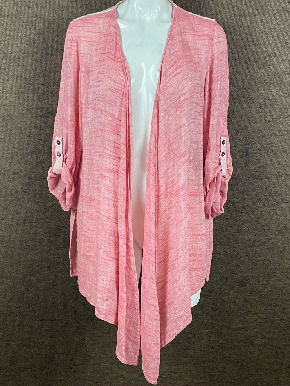 John Mark Tunic Small Pink Cottagecore Lace Open Front Draped Linen Blend A49